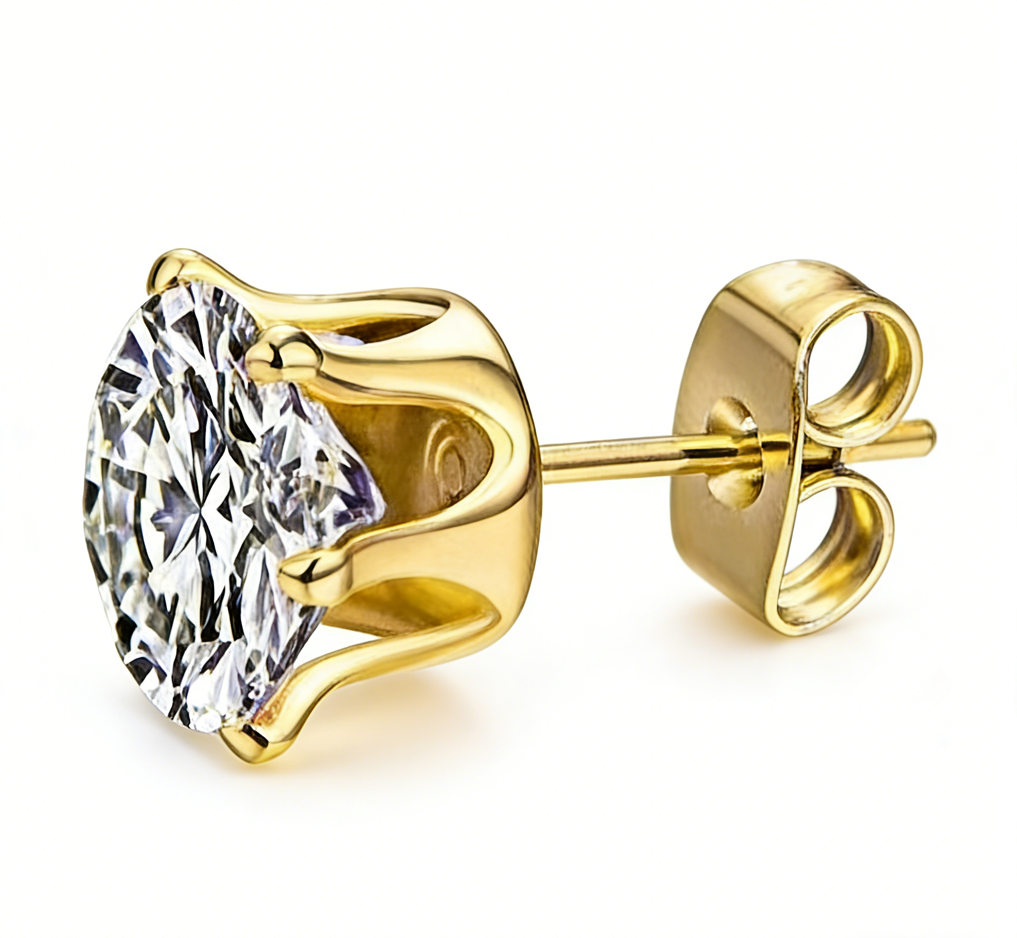 Crown Zircon Stud Earrings | Silver, Gold & Black | 3–8mm