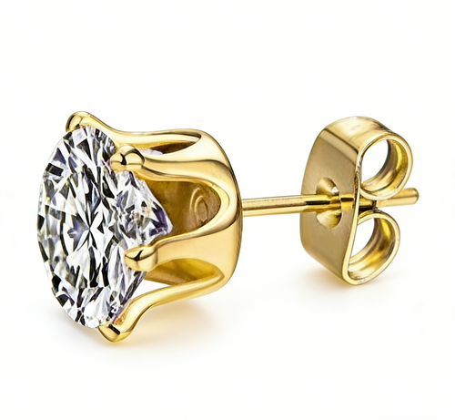 Crown Zircon Stud Earrings | Silver, Gold & Black | 3–8mm