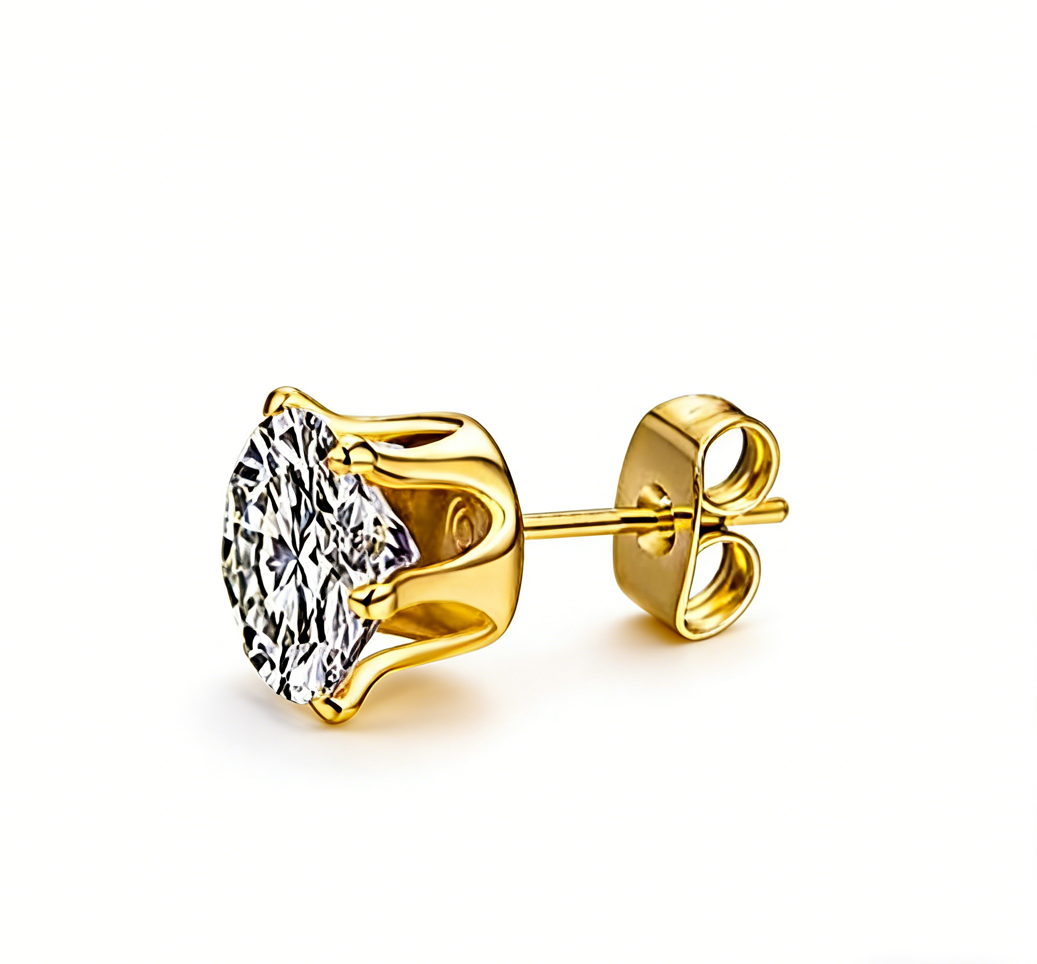 Crown Zircon Stud Earrings | Silver, Gold & Black | 3–8mm