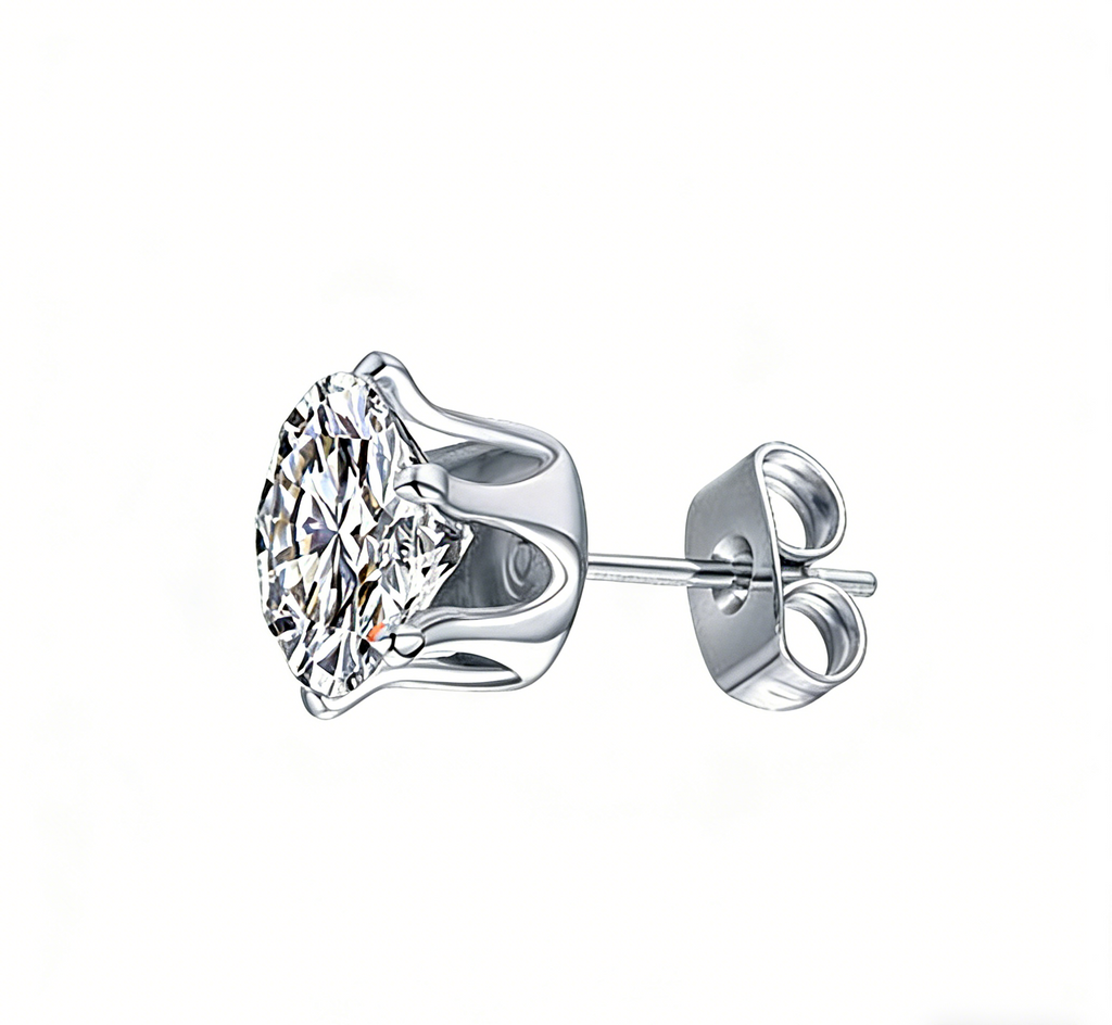 Crown Zircon Stud Earrings | Silver, Gold & Black | 3–8mm