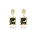 Monet Garden green tulip pearl drop earrings, vintage oil painting style studio shot