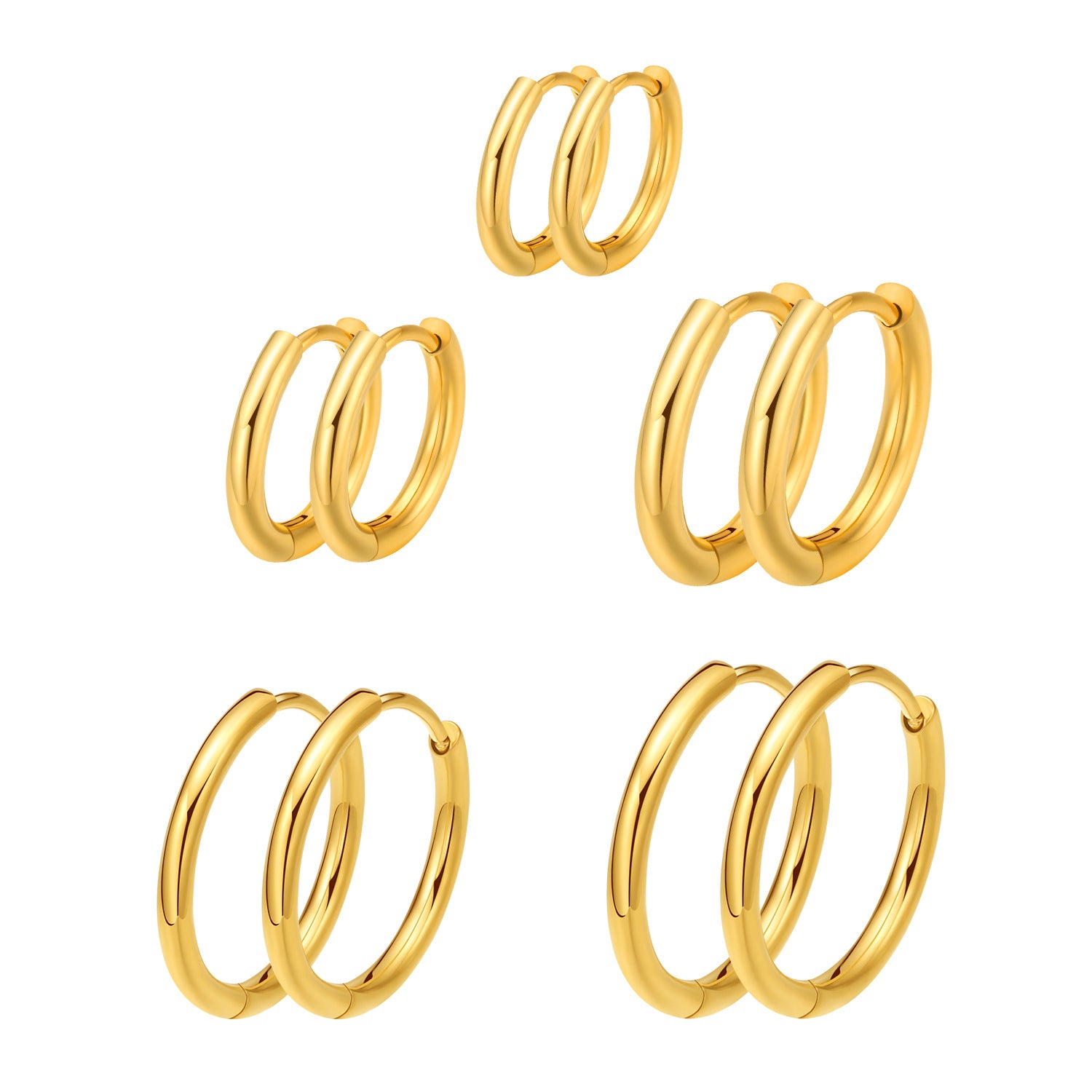 Gold titanium steel plain hoop earrings in different sizes (8-16mm)