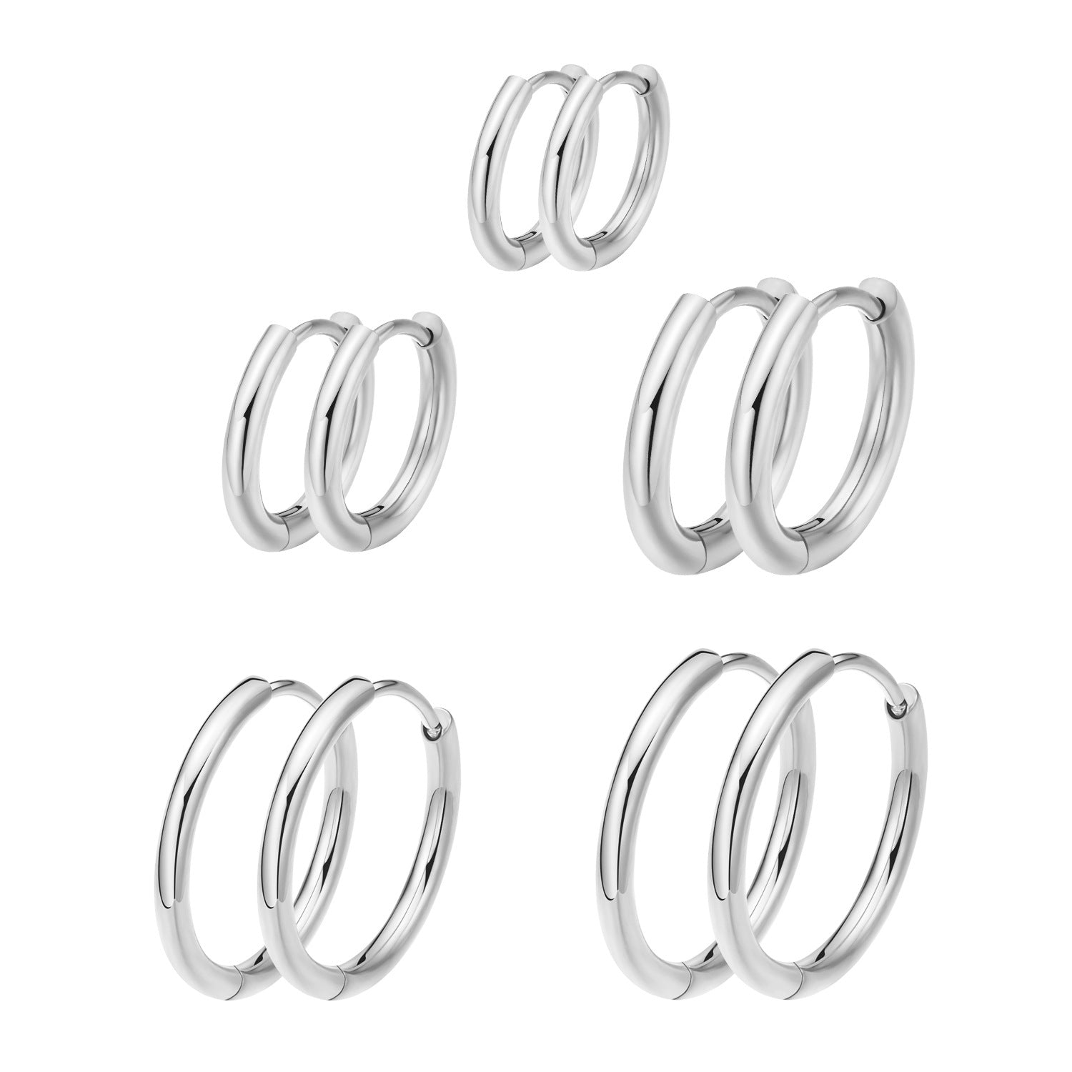 Silver titanium steel plain hoop earrings in different sizes (8-16mm)